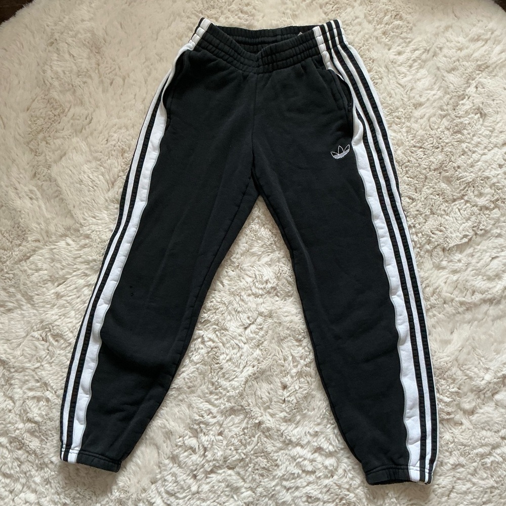 Adidas Women Black Joggers with White Stripes